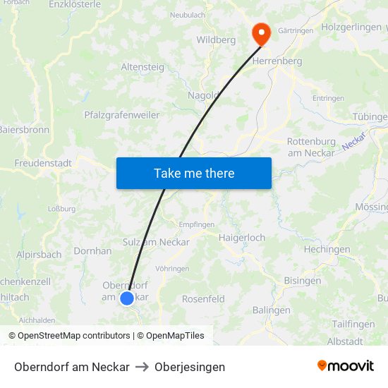 Oberndorf am Neckar to Oberjesingen map