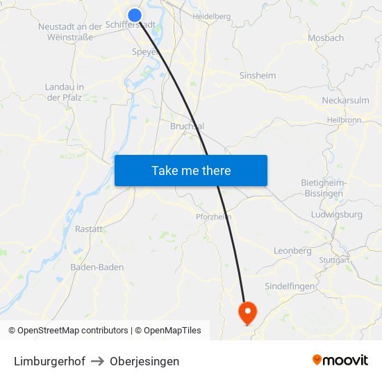 Limburgerhof to Oberjesingen map