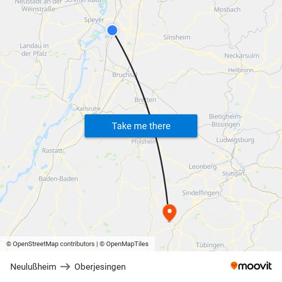 Neulußheim to Oberjesingen map