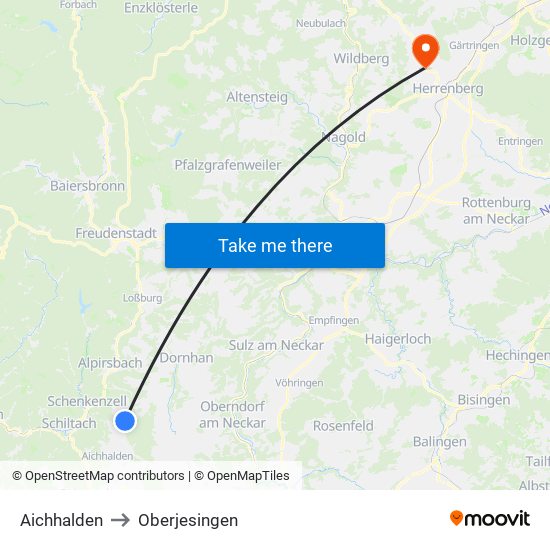 Aichhalden to Oberjesingen map