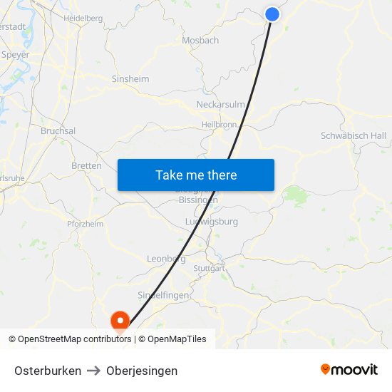 Osterburken to Oberjesingen map