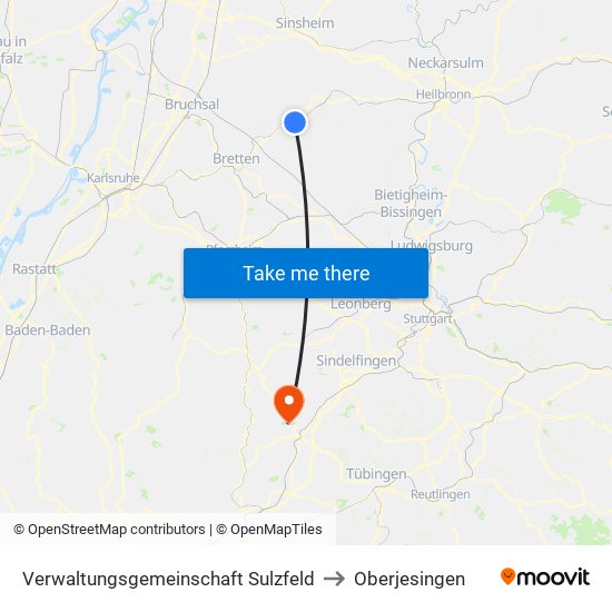 Verwaltungsgemeinschaft Sulzfeld to Oberjesingen map