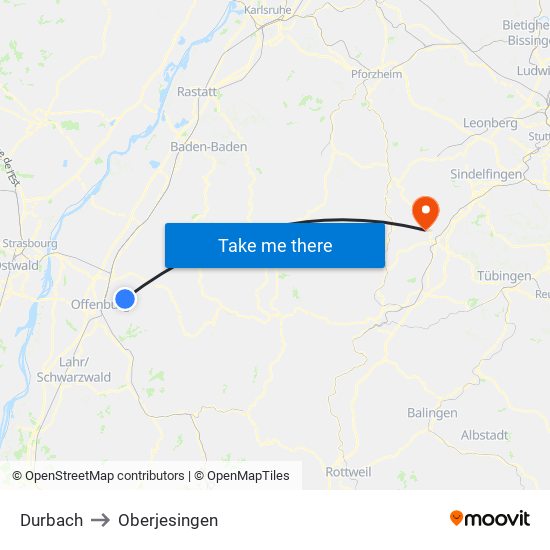 Durbach to Oberjesingen map