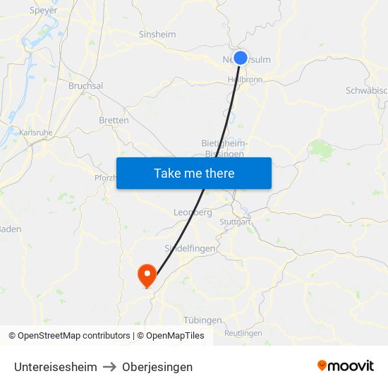 Untereisesheim to Oberjesingen map