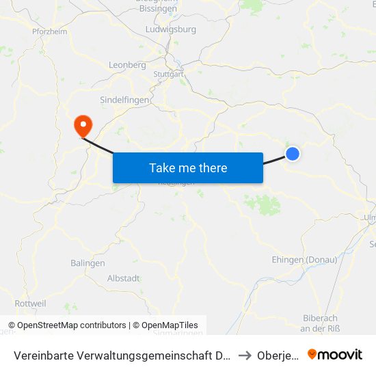 Vereinbarte Verwaltungsgemeinschaft Der Gemeinde Deggingen to Oberjesingen map