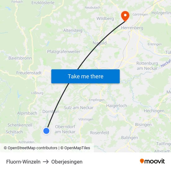 Fluorn-Winzeln to Oberjesingen map