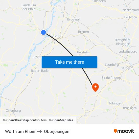 Wörth am Rhein to Oberjesingen map