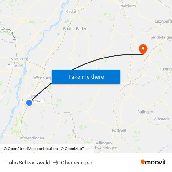 Lahr/Schwarzwald to Oberjesingen map