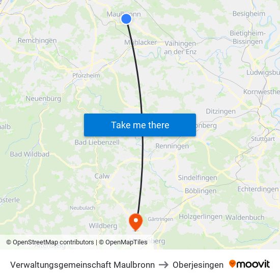 Verwaltungsgemeinschaft Maulbronn to Oberjesingen map