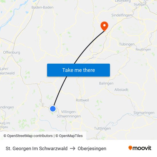 St. Georgen Im Schwarzwald to Oberjesingen map