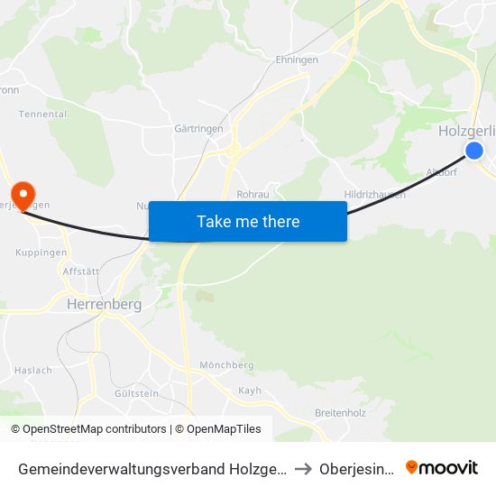 Gemeindeverwaltungsverband Holzgerlingen to Oberjesingen map