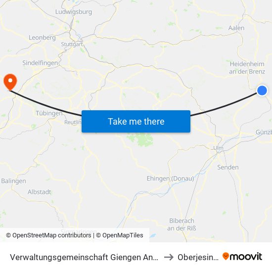 Verwaltungsgemeinschaft Giengen An Der Brenz to Oberjesingen map