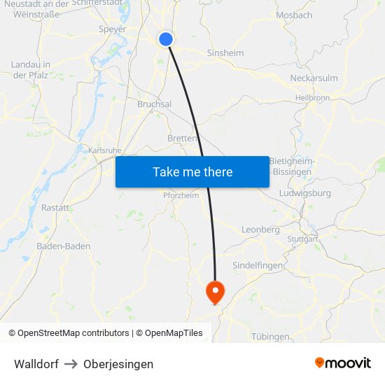 Walldorf to Oberjesingen map