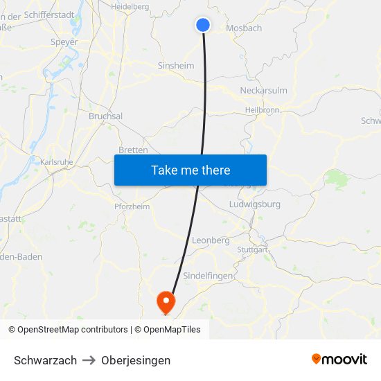 Schwarzach to Oberjesingen map