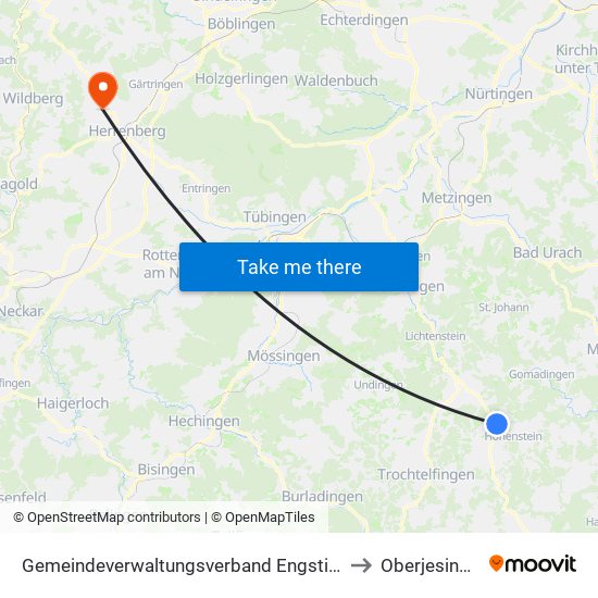 Gemeindeverwaltungsverband Engstingen to Oberjesingen map