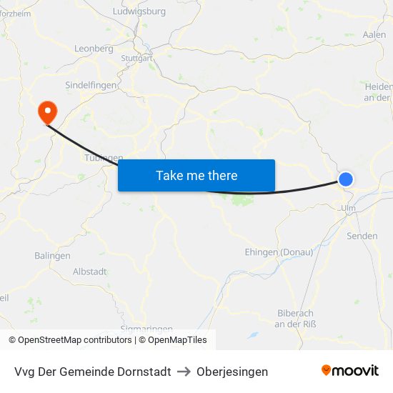 Vvg Der Gemeinde Dornstadt to Oberjesingen map