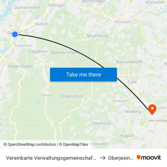 Vereinbarte Verwaltungsgemeinschaft Rastatt to Oberjesingen map