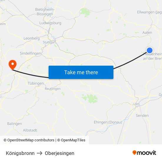Königsbronn to Oberjesingen map