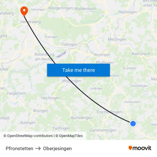 Pfronstetten to Oberjesingen map