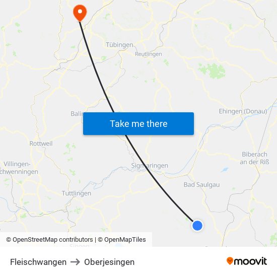 Fleischwangen to Oberjesingen map