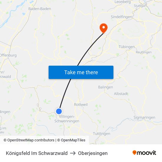 Königsfeld Im Schwarzwald to Oberjesingen map