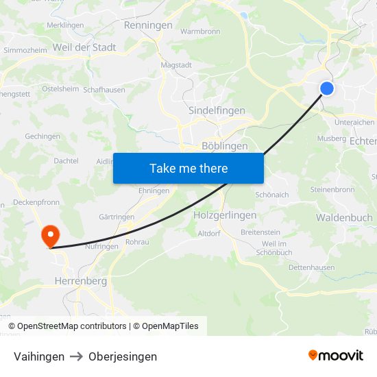 Vaihingen to Oberjesingen map