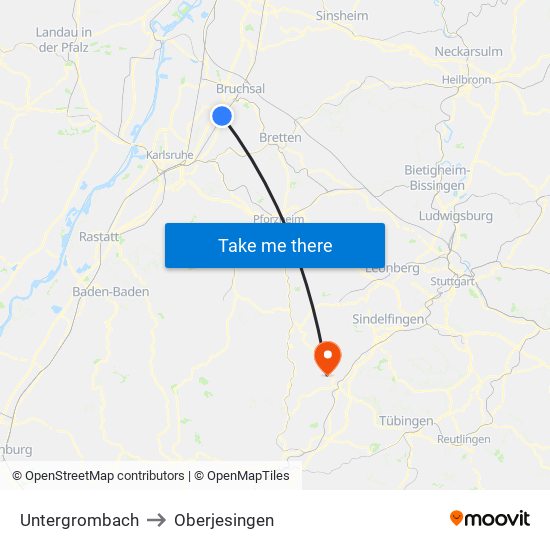 Untergrombach to Oberjesingen map