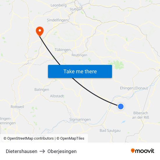 Dietershausen to Oberjesingen map