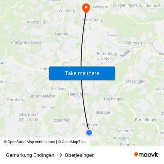 Gemarkung Endingen to Oberjesingen map