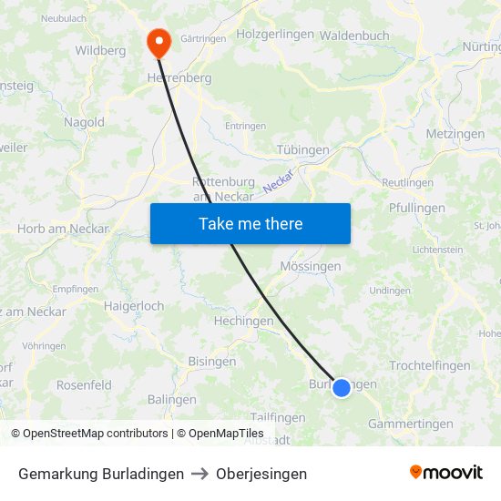 Gemarkung Burladingen to Oberjesingen map