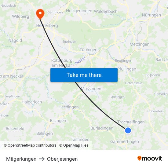 Mägerkingen to Oberjesingen map