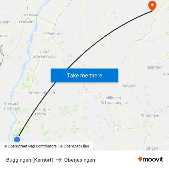 Buggingen (Kernort) to Oberjesingen map