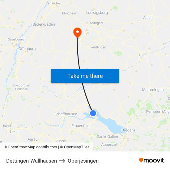 Dettingen-Wallhausen to Oberjesingen map