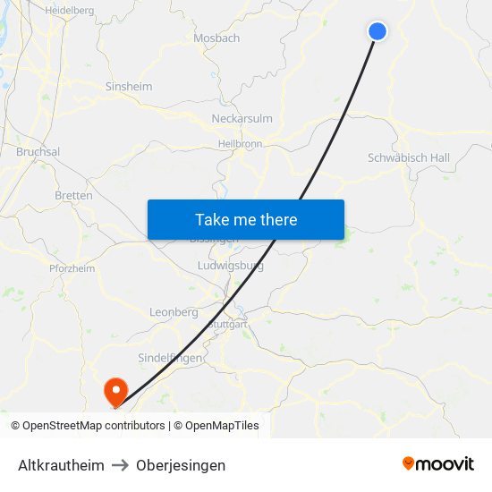 Altkrautheim to Oberjesingen map