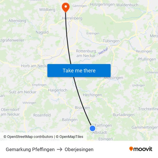 Gemarkung Pfeffingen to Oberjesingen map