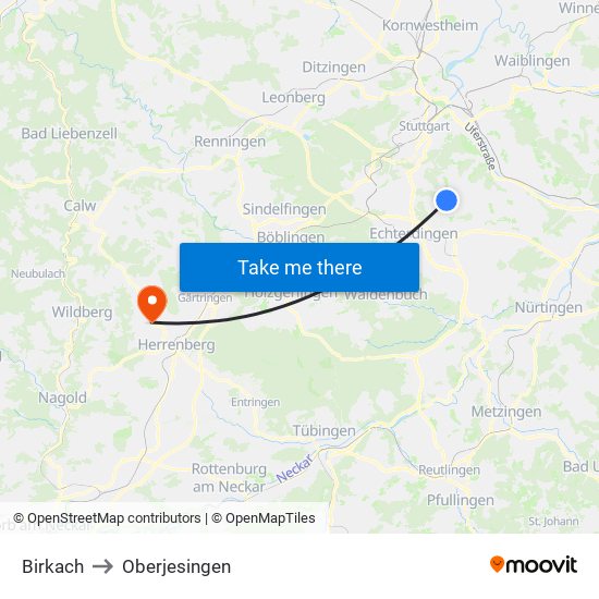 Birkach to Oberjesingen map