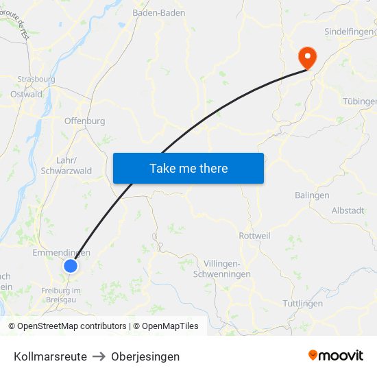 Kollmarsreute to Oberjesingen map