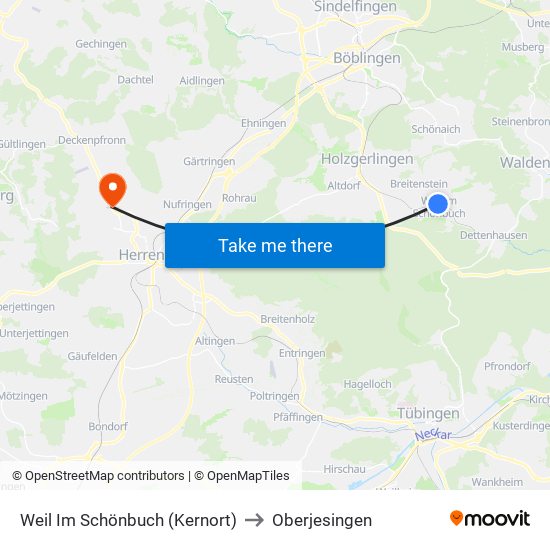 Weil Im Schönbuch (Kernort) to Oberjesingen map