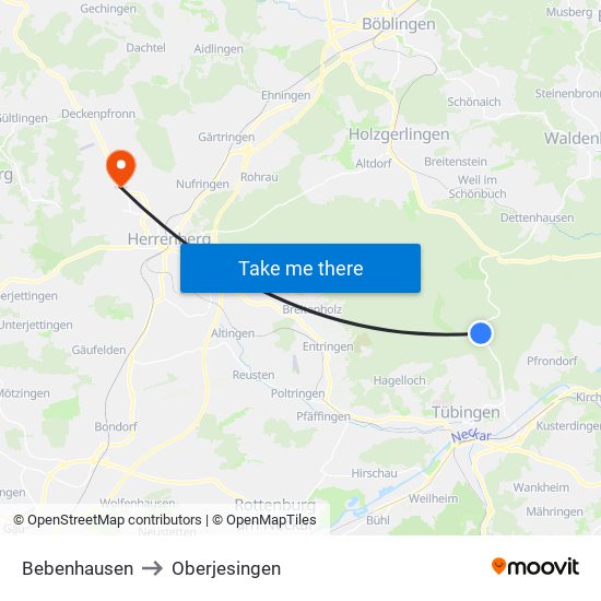 Bebenhausen to Oberjesingen map