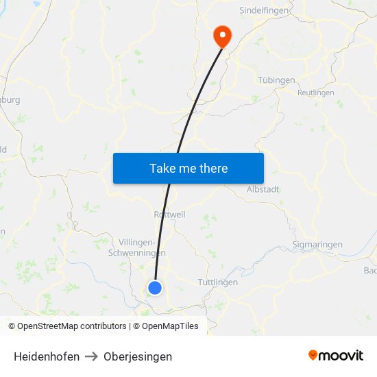Heidenhofen to Oberjesingen map