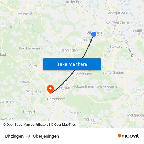 Ditzingen to Oberjesingen map