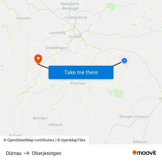 Dürnau to Oberjesingen map