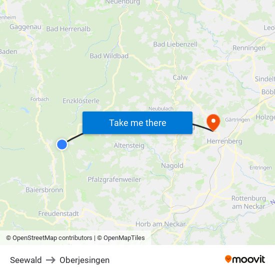 Seewald to Oberjesingen map