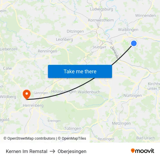Kernen Im Remstal to Oberjesingen map