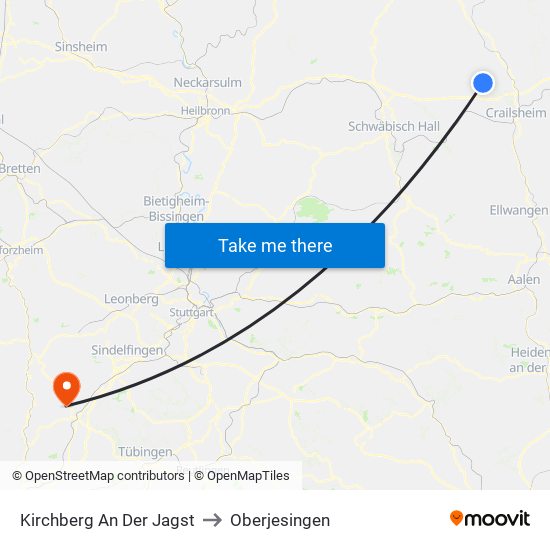 Kirchberg An Der Jagst to Oberjesingen map