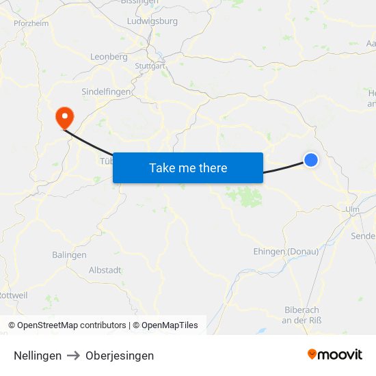 Nellingen to Oberjesingen map