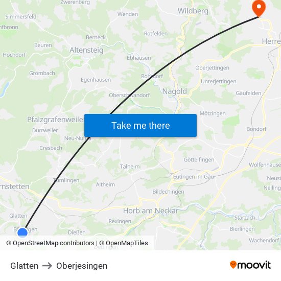 Glatten to Oberjesingen map