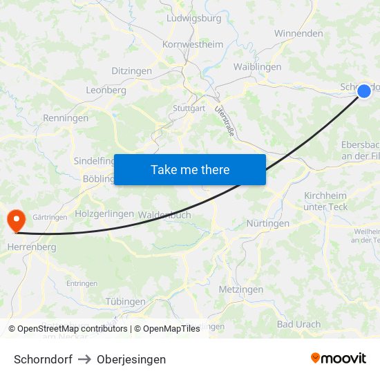 Schorndorf to Oberjesingen map