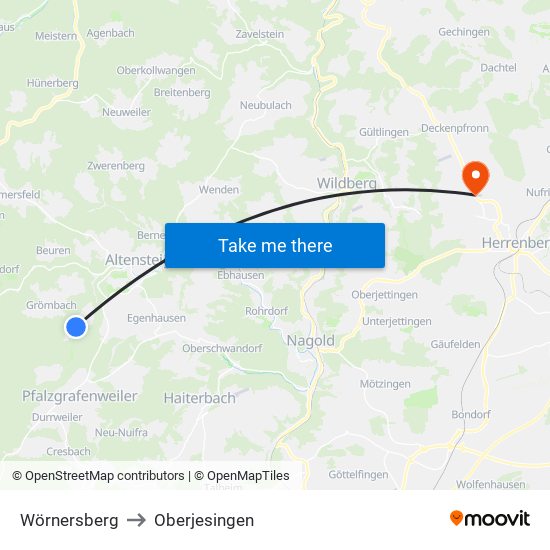 Wörnersberg to Oberjesingen map