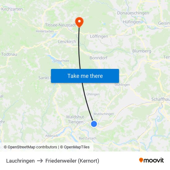 Lauchringen to Friedenweiler (Kernort) map